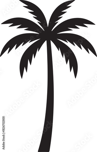 black silhouette of palm tree on white background, vector