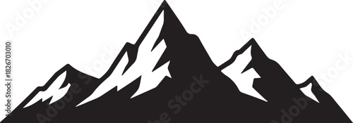 black silhouette of mountain landscape on white background, vector