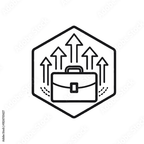 Business growth and success concept with briefcase and upward arrows silhouette