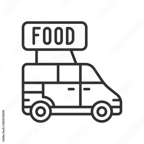 festival food truck icon in line design. food truck, street food, vendor, meal, festival on white background vector. festival food truck editable stroke icon