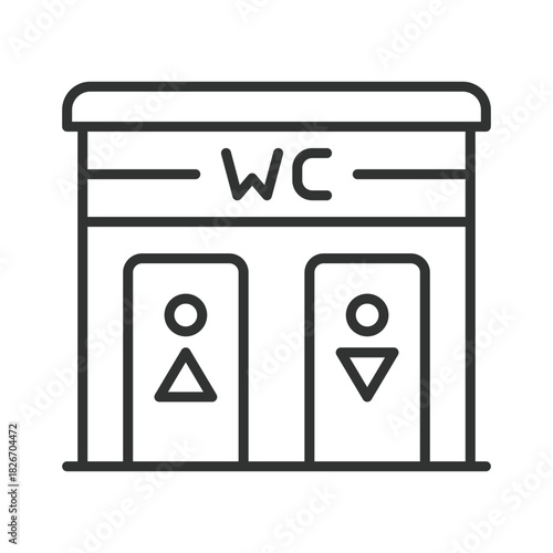 festival toilet icon in line design. toilet, restroom, wc, hygiene, comfort, festival on white background vector. festival toilet editable stroke icon
