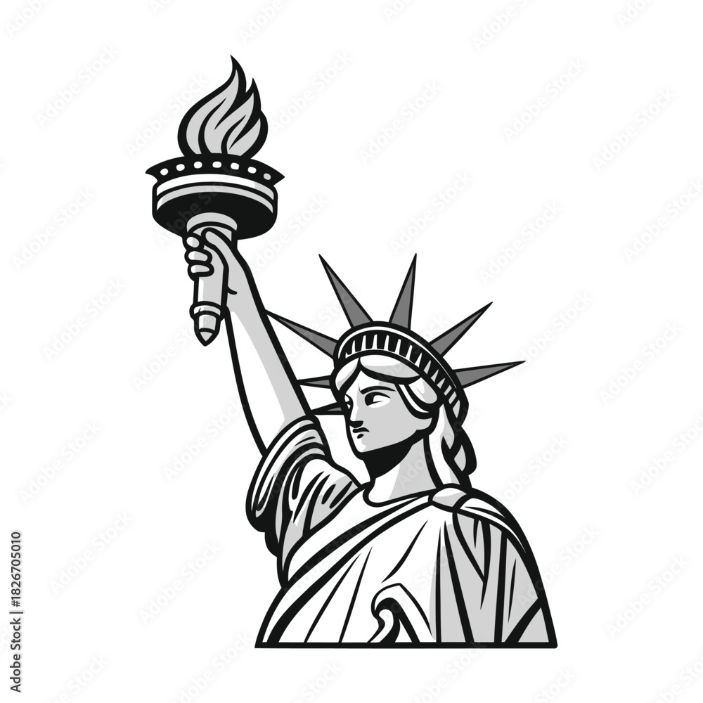 Obraz premium Iconic statue of liberty holding torch in silhouette
