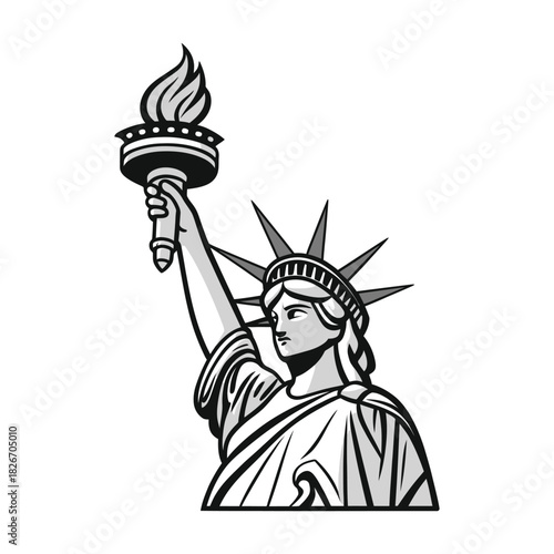 Iconic statue of liberty holding torch in silhouette