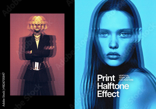 Halftone Print Poster Photo Effect Mockup
