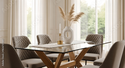 Modern Dining Room Glass Table Velvet Chairs Home Interior