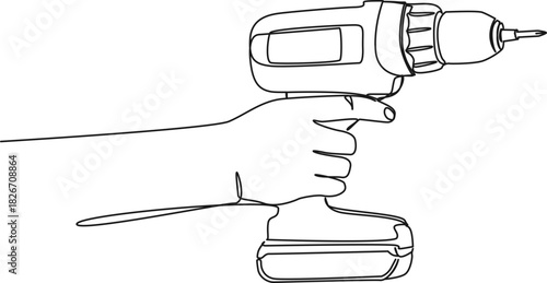continuous line drawing of cordless drill or cordless screwdriver, line art vector illustration