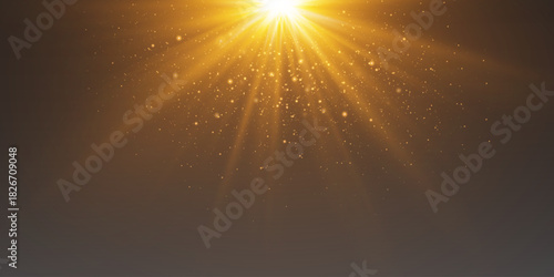 Golden light explodes with dust effect and rays.