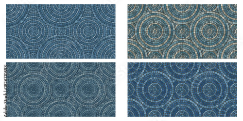 Seamless pattern blue Circular Mosaic. Decorative Antique Stone Ornament.