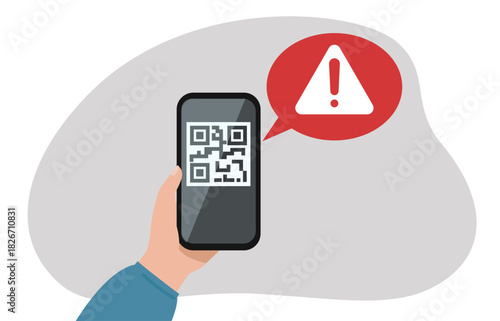 A smartphone displaying a QR code with a warning alert, suggesting a potential problem or risk associated with the code, such as it being fraudulent or unsafe.