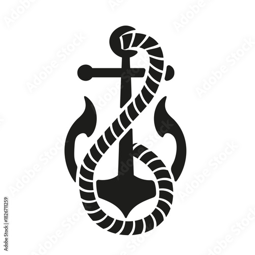 Vector anchor and rope. Modern marine t-shirt print and hoodies decor. Vector anchor from retro ship and rope isolated transparent background. EPS 10