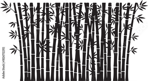 Black silhouette of bamboo forest on white background, vector illustration