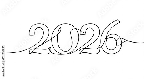 2026 Monoline Continuous Line New Year Design, thread 2026 lettering design