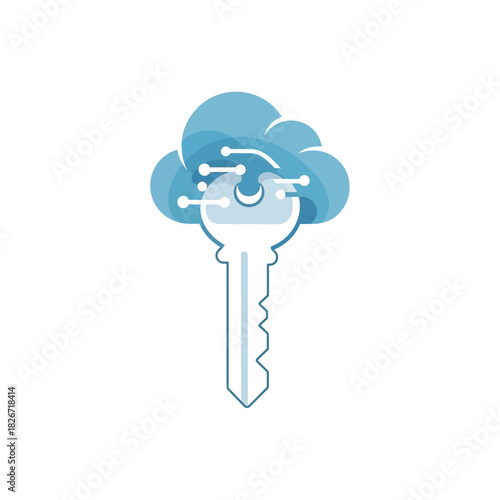 A stylized illustration of a key integrated with a cloud, symbolizing cloud security and data access.
