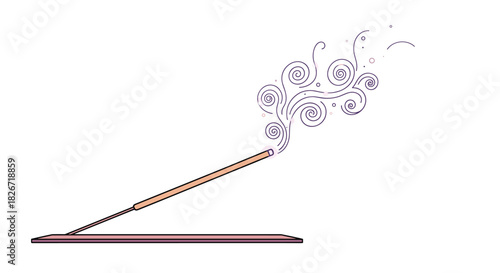 A simple cartoon illustration of an aromatic incense stick burning with swirling smoke rising from its tip, resting on a flat holder.