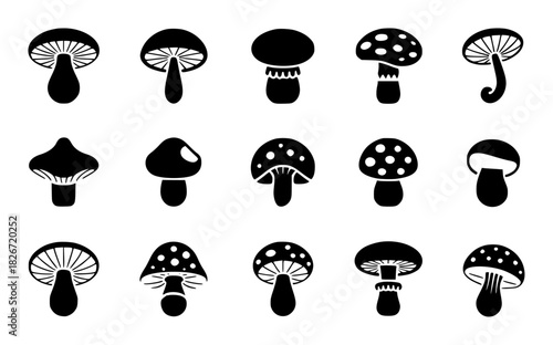 Collection of Black and White Mushroom Icons