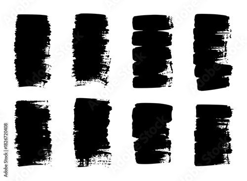 Collection of Black Brush Stroke Rectangles on White Background