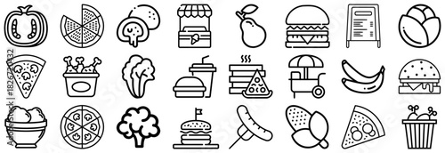 Collection of Food and Drink Icons in Outline Style