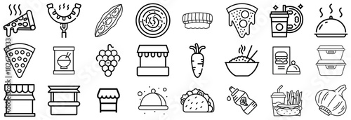 Collection of Food and Drink Icons in Outline Style