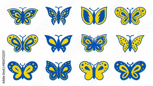 Charming butterfly collection showcasing whimsical designs in vibrant blue and yellow, perfect for spring celebrations and uplifting creative projects
