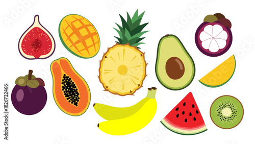 Colorful Fruit Variety Illustration Healthy Eating and Tropical Flavors