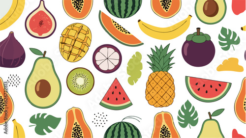 Tropical Fruit Pattern Exotic Summer Fruits Vector Illustration