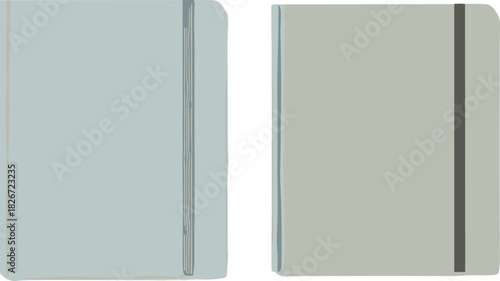 PrintMinimalist notebook icon vector set—blue and gray closed journals with elastic bands and rounded corners for modern compositions