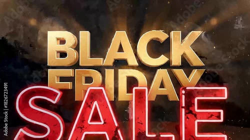 Black Friday Sale Title Reveal: Shiny Gold Letters and Abstract Background
