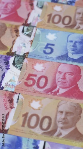 Money, currency of Canada, dollar banknotes of various denominations. Canadian money as a financial background for your design