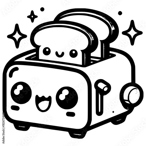 Toasty Delight: A charming illustration featuring a smiling toaster with animated toast. Capturing the joy of a perfect breakfast.