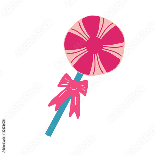 Lollipop candy Christmas holiday sweet illustration, pink vector swirl decoration with cute festive red dessert art for seasonal winter treats and party designs