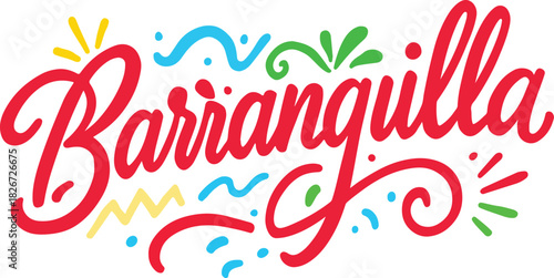 Barranquilla vibrant script lettering, carnival celebration design