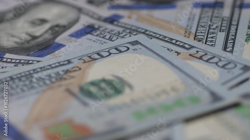 Macro Rotating US 100 Dollar Bills Cash, American Currency Close-up, USA 100 Dollar Notes Concept