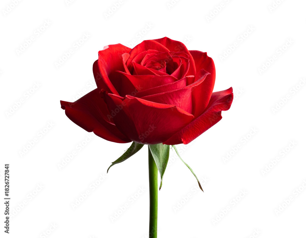 Fototapeta premium “Red Rose with Long Stem, Front View, PNG Isolated” 