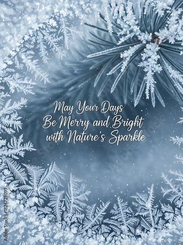 christmas card with wreath and may your days be merry and bright text, festive poster with nature’s sparkle theme
