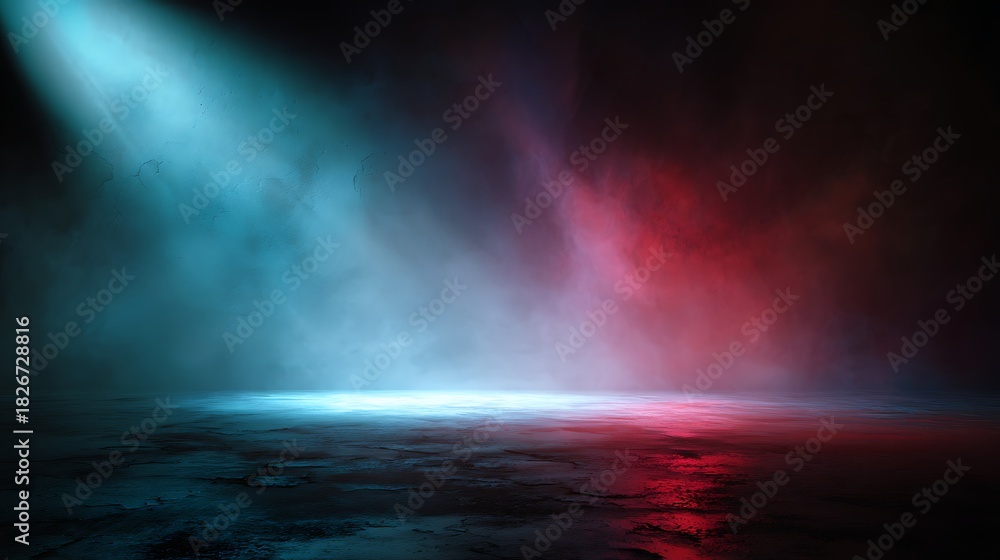 Naklejka premium Dramatic Stage Lighting with Red and Blue Smoke image photo
