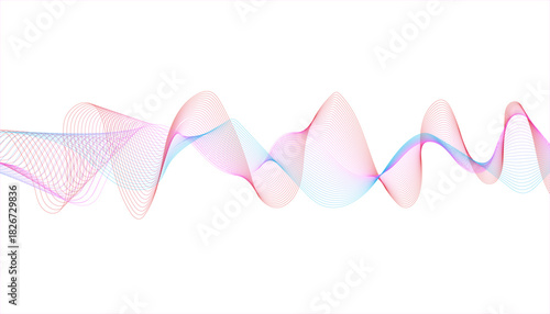 Ethereal ribbon curves for technology or music design. Soft, transparent pink and blue aesthetic pattern.