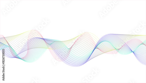 Holographic ethereal wave pattern background design. Flowing multi-color curved ribbons vector illustration.