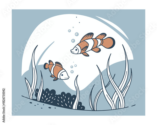 Colorful Tropical Aquarium Fish Illustration
