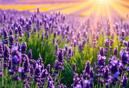 Sun-drenched lavender field, vibrant purple blooms, intoxicating fragrance,  rural,  purple flowers