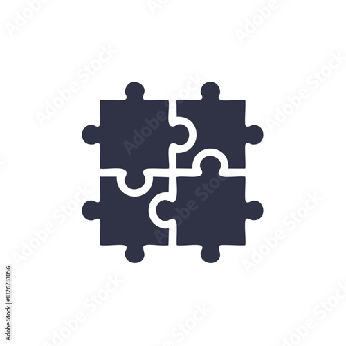 Four dark puzzle pieces interlocked together, conceptual teamwork and solution.