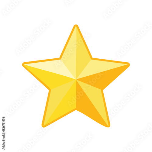 Glossy Golden Five Pointed Star Icon Shining Brightly Isolated on White