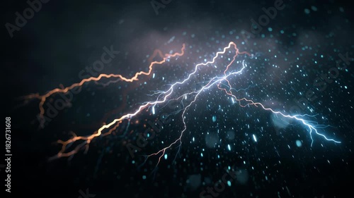 A stormy sky with lightning bolts and rain