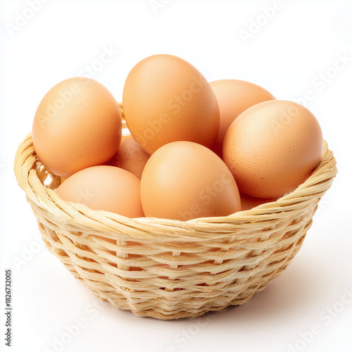 Wallpaper Mural Basket of Fresh Eggs: A rustic woven basket overflows with a collection of fresh, brown eggs, symbolizing the bounty of nature and the simple pleasures of culinary delight.  Torontodigital.ca