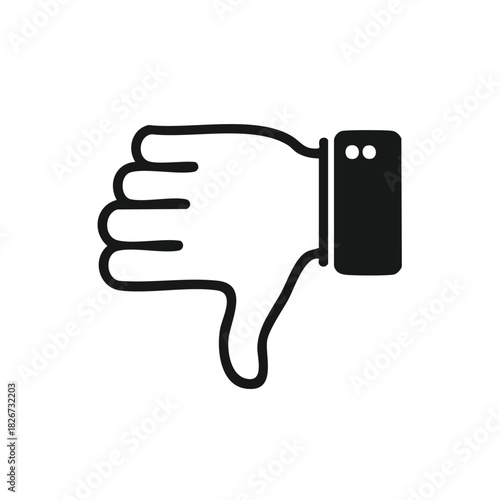 Thumbs down hand gesture black and white icon. Negative sign or dislike symbol.
