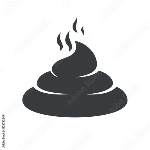 Pile of steaming poop icon in dark gray silhouette isolated on white