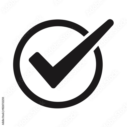 Simple black check mark icon in a circle symbolizing completion approval or correctness