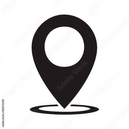 Black Location Marker Icon on White Background. Represents navigation, GPS, or a place's position.