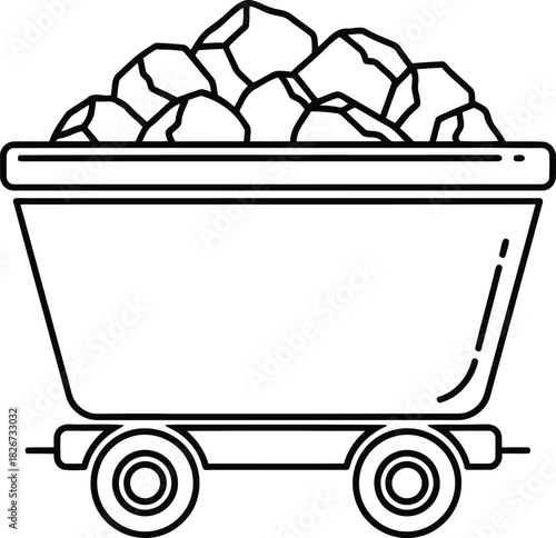 Industrial mining cart with coal vector icon. energy and transportation symbol design