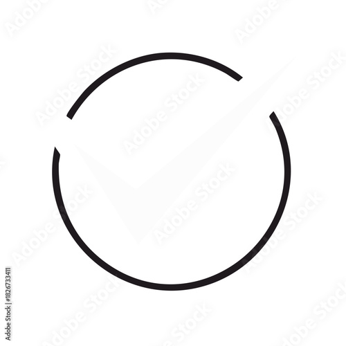 Abstract graphic icon of a white tick mark within a broken black circular outline.