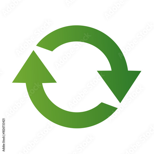 Green circular recycling symbol with two arrows indicating continuous process